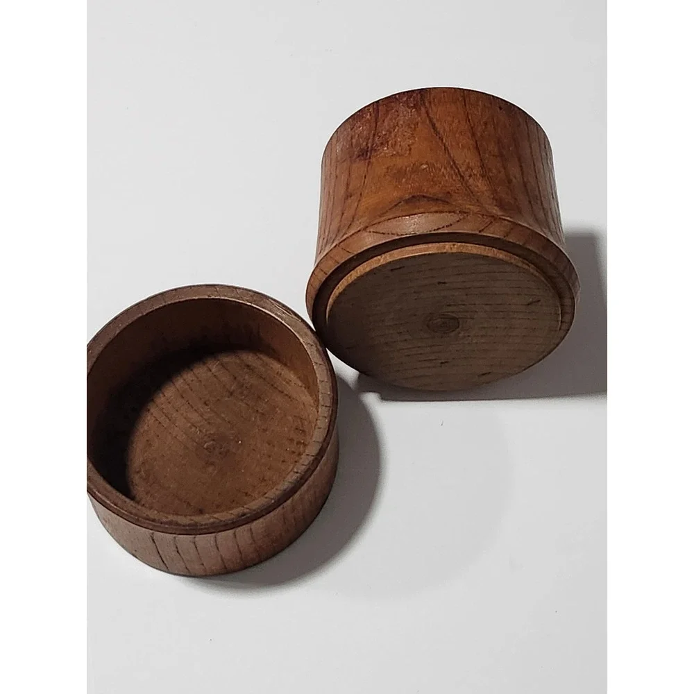 Vintage Hand Turned Wooden Ring Holder Trinket Box Bamboo Style Jewelry Case